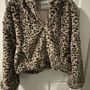 Bershka Women's Faux Fur Leopard Teddy Jacket
